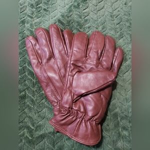 Brown 100% leather fleece lined winter gloves